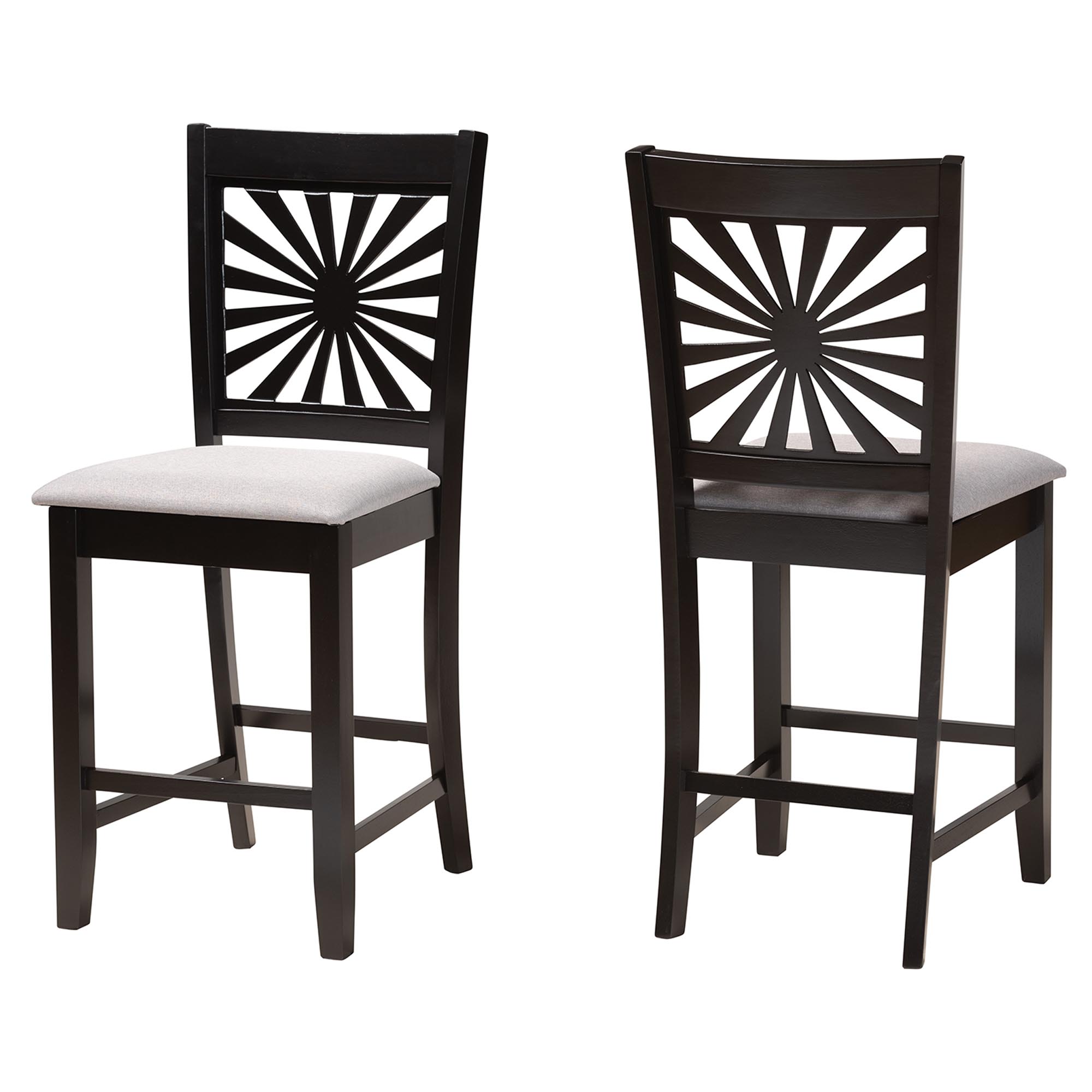 Baxton Studio Olympia Modern Grey Fabric and Espresso Brown Finished Wood 2-Piece Counter Stool Set